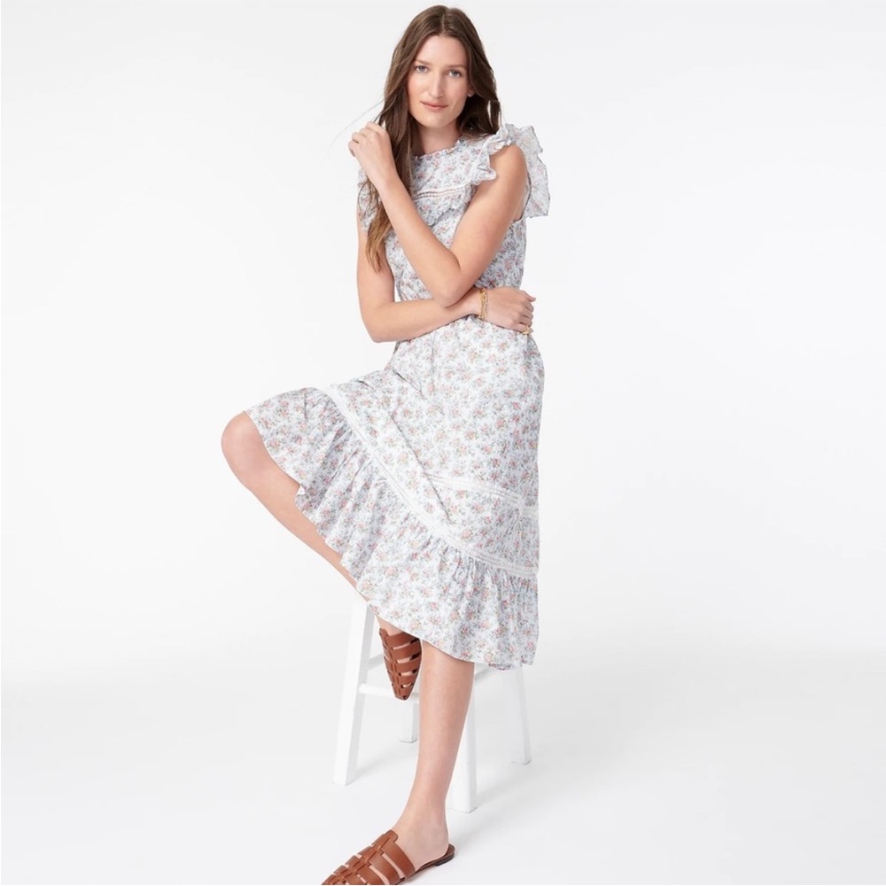 J. Crew Tiered ruffle Midi dress in Liberty Winding Rose
